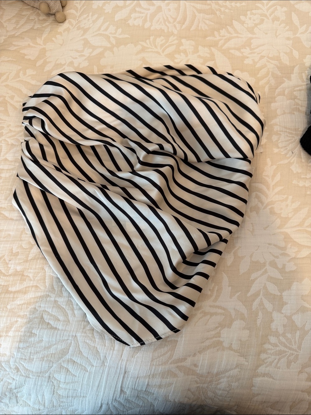 Line & Dot Ivory and Black Striped Tube Top